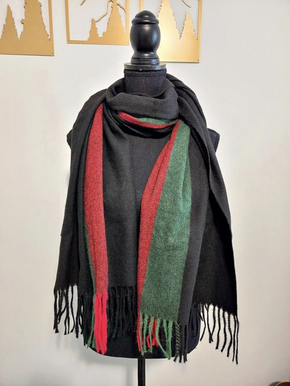 Color Block Fringe Scarf in Black & Red